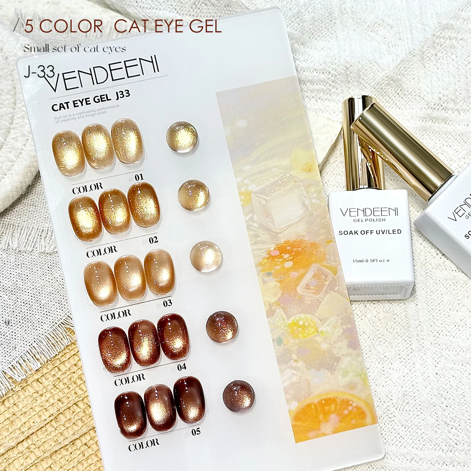 

Vendeeni Wholesale High Density Moonlight Cat Eye Gel Nail Polish Gel 5Color Magnetic Nail Cat Eye UV Gel Polish