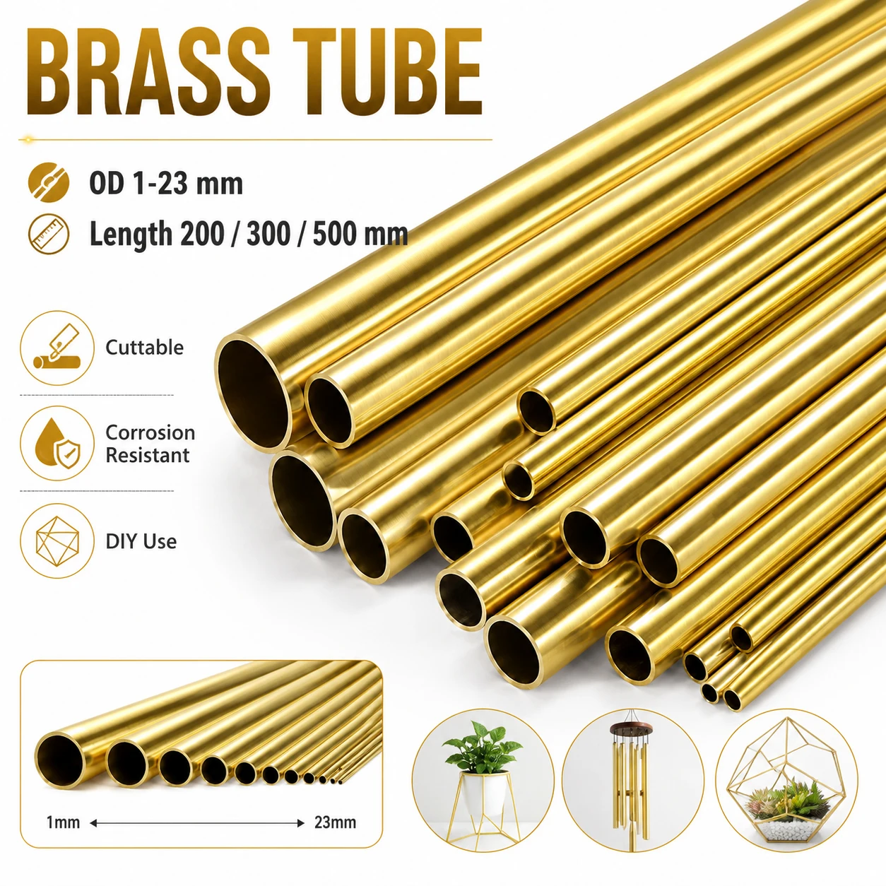 1/5 Stück Messing-Rundrohr 1-23 mm, 200-500 mm Länge, Metall-Hohlrohr für Modellbau, DIY-Bastelarbeiten, Hobby- und Schneidprojekte