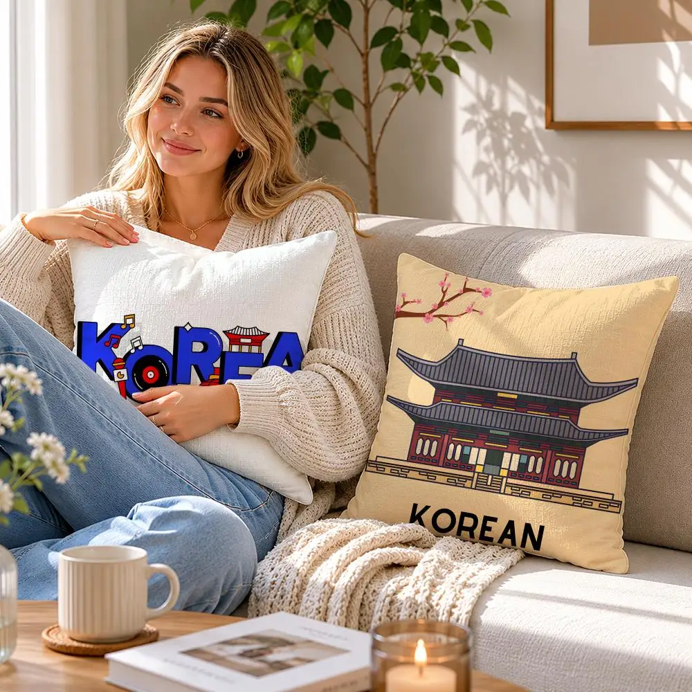 South Korea Culture Series Cushion Cover Throw Pillow Cover Decorative Cushion Case for Home Sofa Bed Outdoor Decor