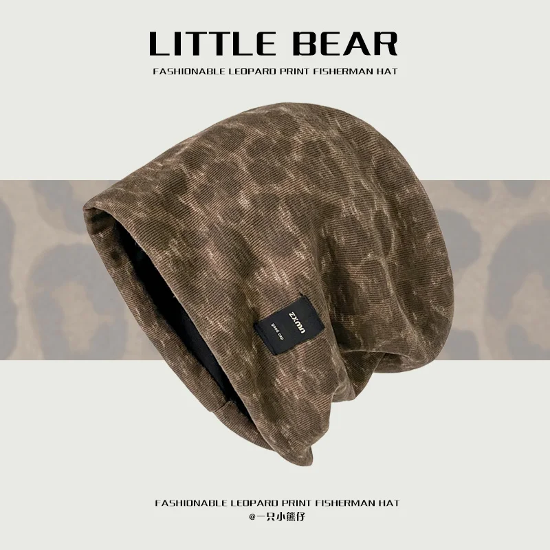

Korean Version of Retro Leopard Print Beanies for Women Spring and Autumn Casual Versatile Niche Design Pullover Men's Hats