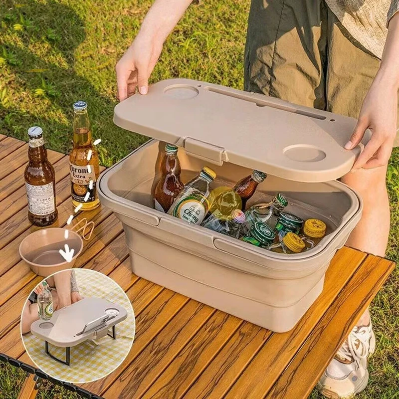 سلة نزهة خارجية للتخييم متعددة الوظائف تحمل يدويًا مع غطاء سلة تخزين متعددة الوظائف صندوق تخزين نزهة قابل للطي