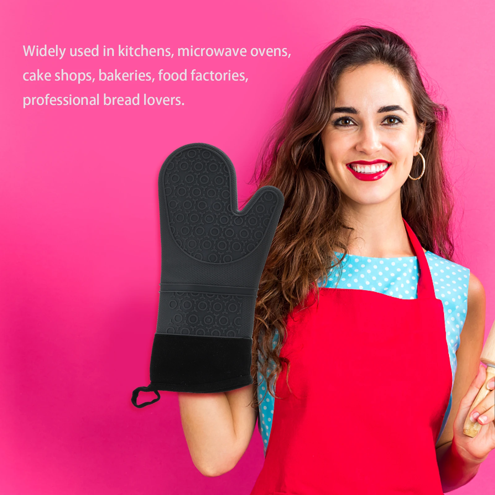 

2Pcs Silicone Heat Resistant Gloves Non Slip Oven Mitts BBQ Potholder Anti Scald Kitchen Cooking Utensils Easy Clean