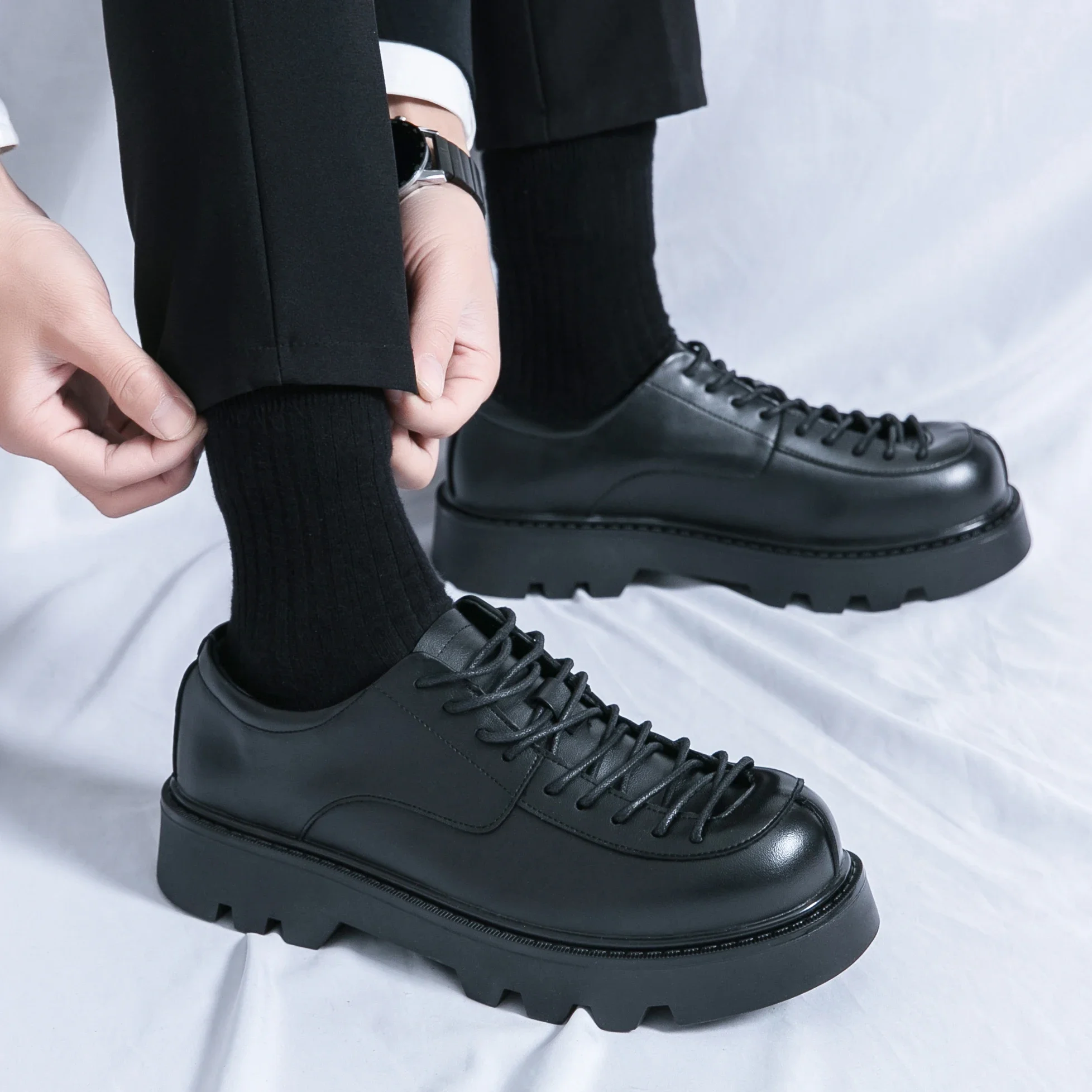 

Роскошные мужские кожаные деловые туфли, модные повседневные туфли на платформе ручной работы, деловые оксфорды высокого качества на толстой подошве, свадебные туфли