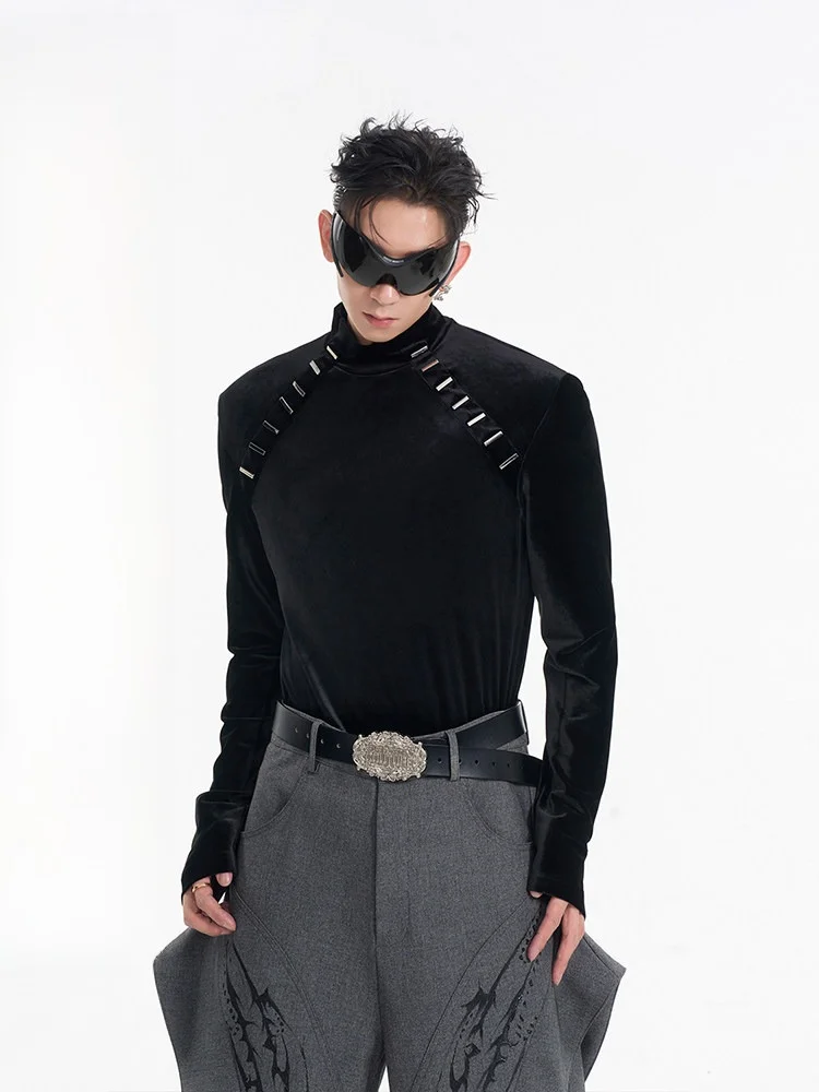 

Warmth Velvet Long Sve Men's T-irt High Collar Base Layer Top for Autumn Winter Casual Comfortable Brand