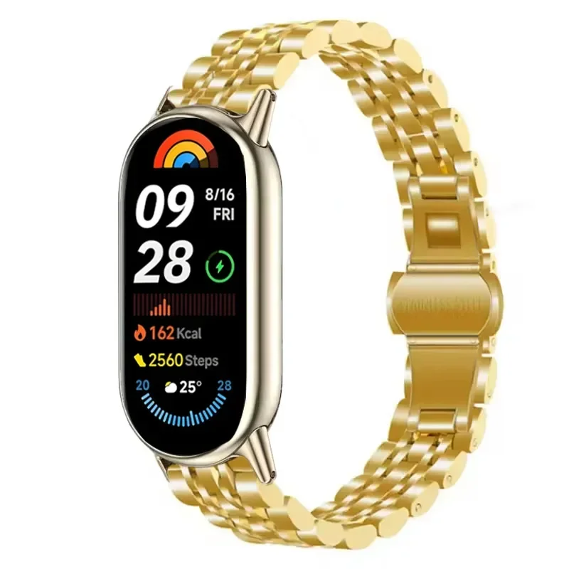 حزام معدني لـ Xiaomi Mi Band 10/9/8 حزام ساعة من الفولاذ المقاوم للصدأ Correa لـ Miband 8/9/10 استبدال معصمه سوار Correa