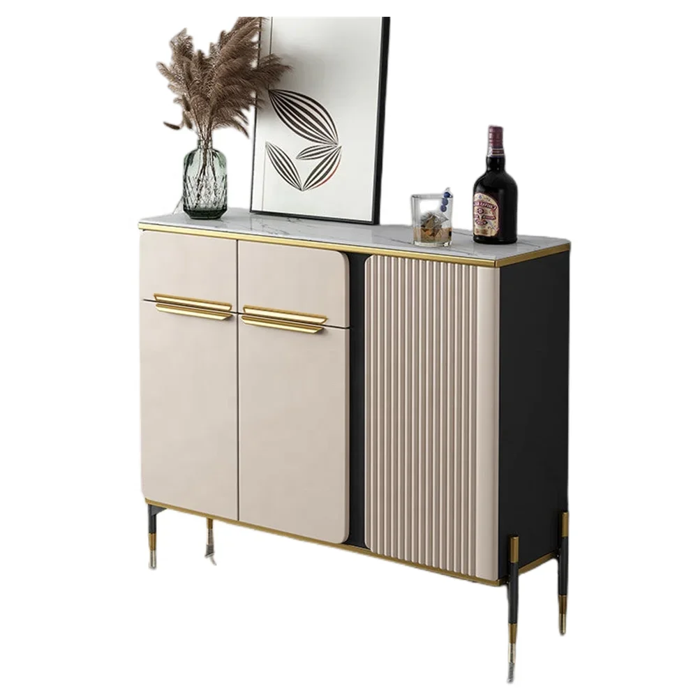 Luxury Modern Design Home Entrance Large Capacity Wooden Sideboard with Gold Lines for Dinning Room