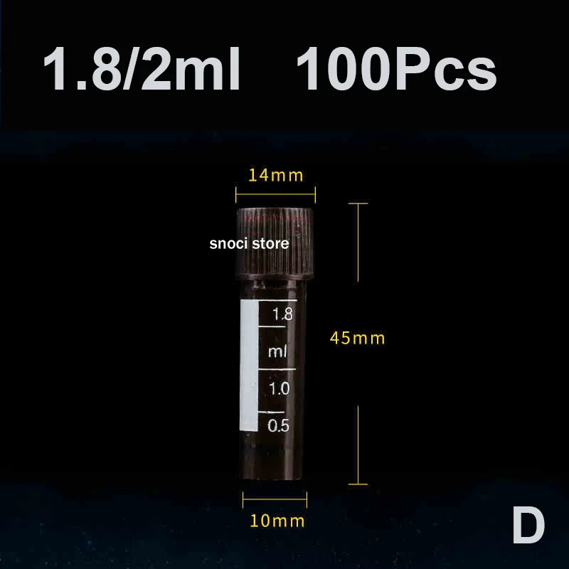 100Pcs Plastic Test Tubes  Freezing Tube  Vials Sample Craft Screw Cap Bottles for Office School Chemistry Supplies 1~15ml