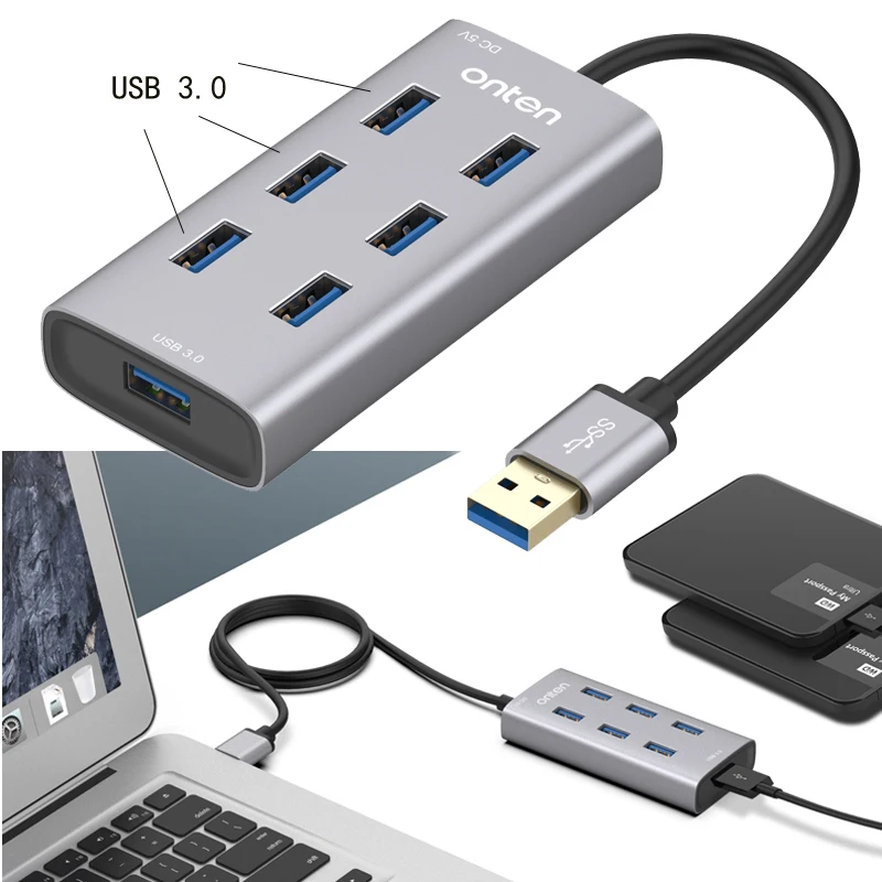 Compatibles keyboard mouse U disk Usb splitter usb hub Multi-function dock station USB port 7 In 1 Plug and Play USB 3.0 adapter