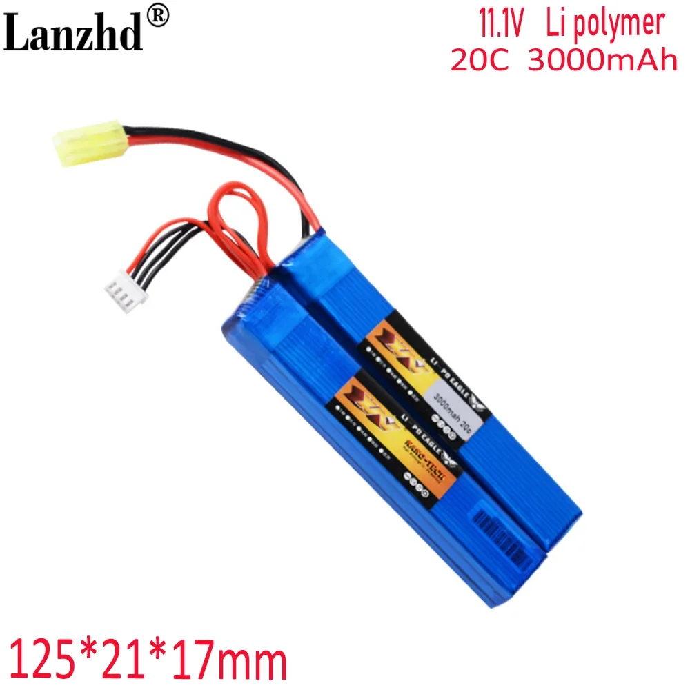 11.1V 3000mAh 20C large capacity electric toy lithium battery twin long strip water bomb electricity