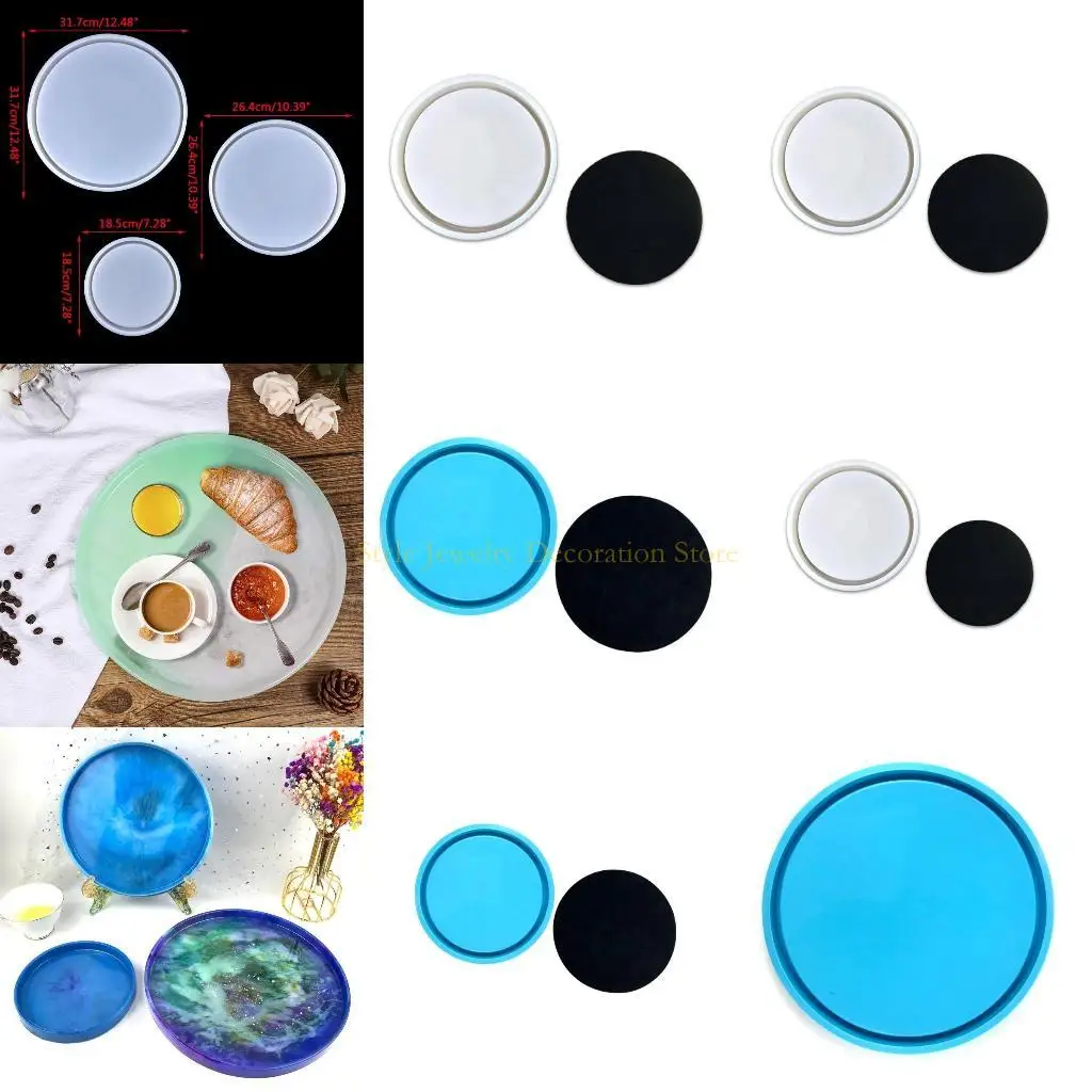 

D46E Silicone Resin Tray Mold Round Resin Dish Mold Serving Tray with DIY Tool