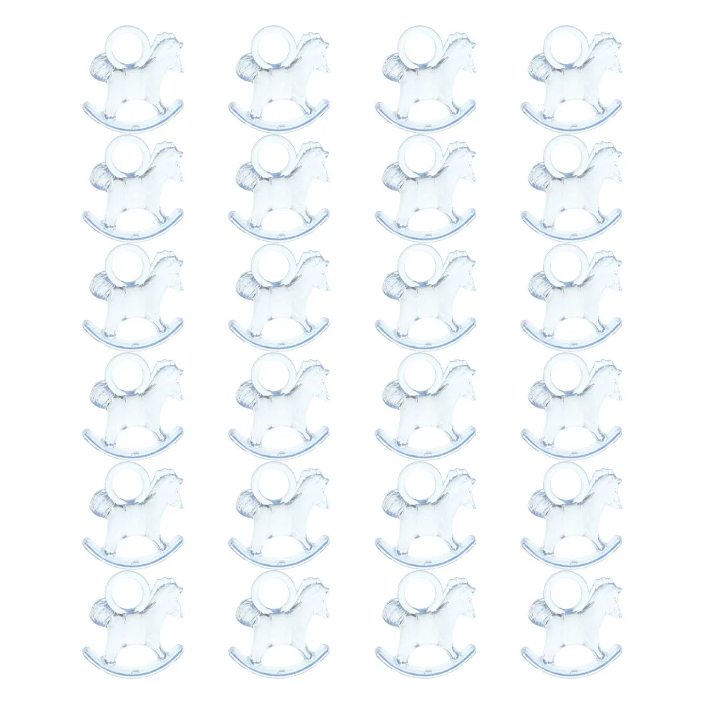 

24pcs Acrylic Rocking Horse Decorations for Baby Shower Party Pink DIY Mini Statuette Table Scatter Favor Charm