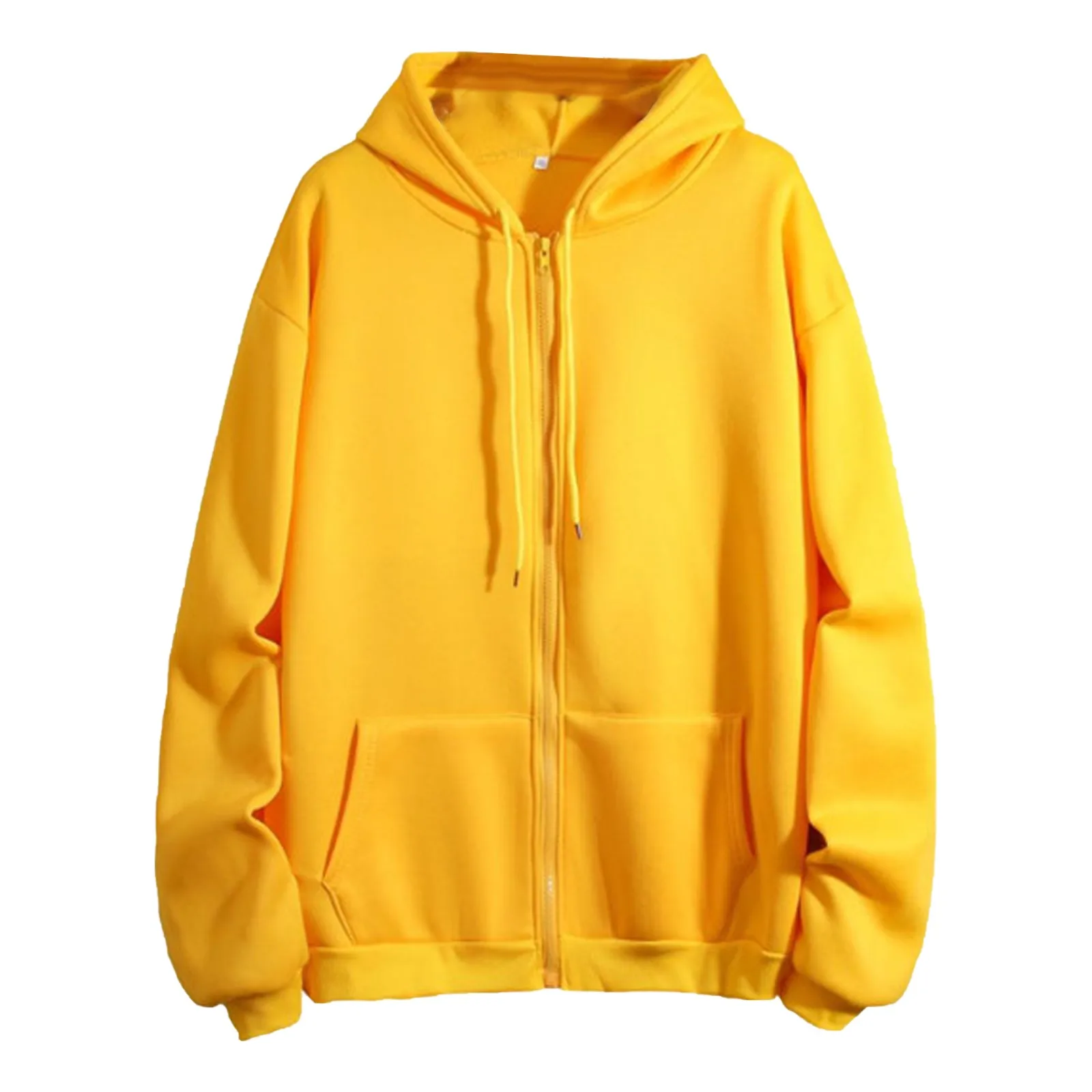 Hoodie de Harajuku de manga comprida feminino com zíper e cordão, casaco solto feminino, todo confortável, monocromático, clássico