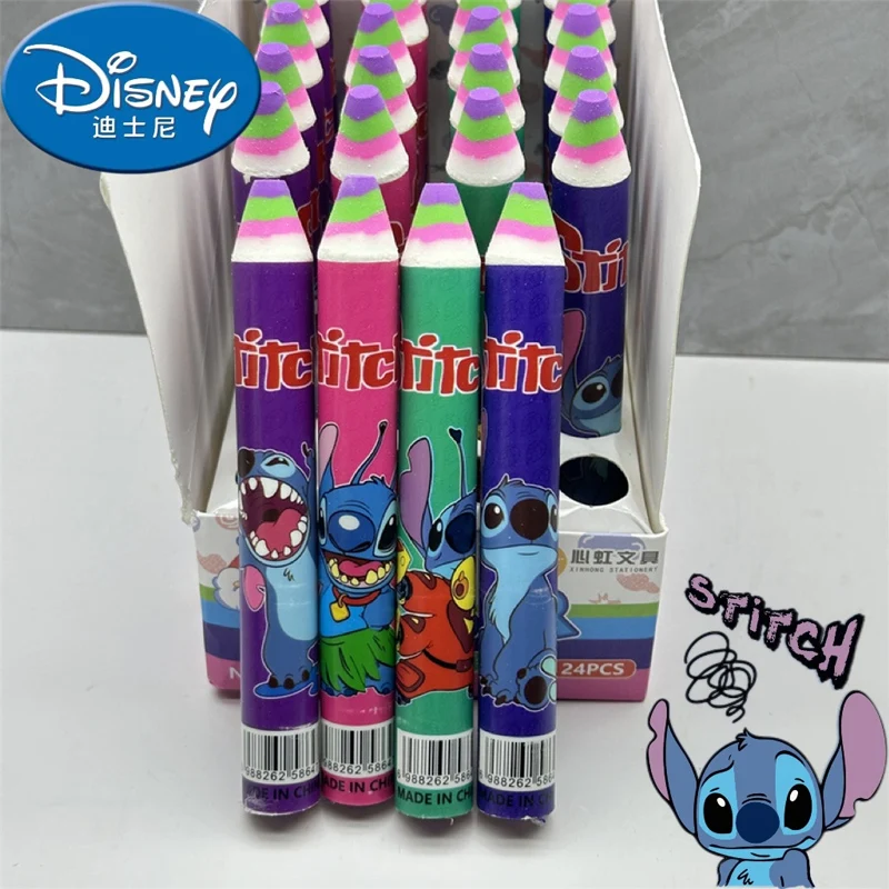 Disney Cartoon Lilo & Stitch Eraser Rainbow Pen Shape Cute Anime Stitch Pencil Erasers Students School Stationery for Kids Gifts