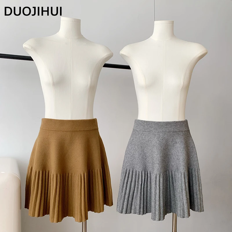 DUOJIHUI Autumn Chicly Slim Classic A-line Black Skirt Female New Simple Solid Color Fashion Knitting Loose Women\'s Mini Skirt