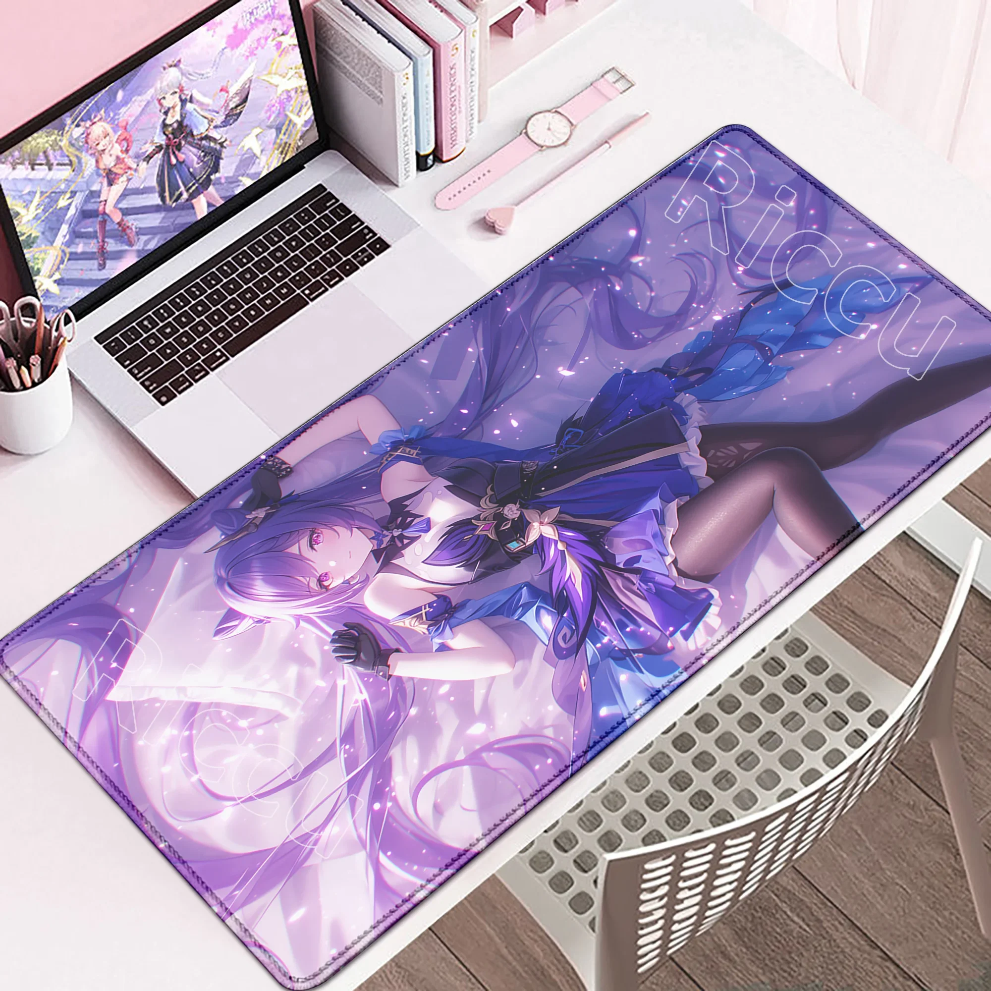 Mousepad HD Printing Anime Game Keqing XXL Genshin Impact, Alas Mouse Besar untuk Laptop Gaming PC, Alas Keyboard Seksi, Desk Mat Xxl