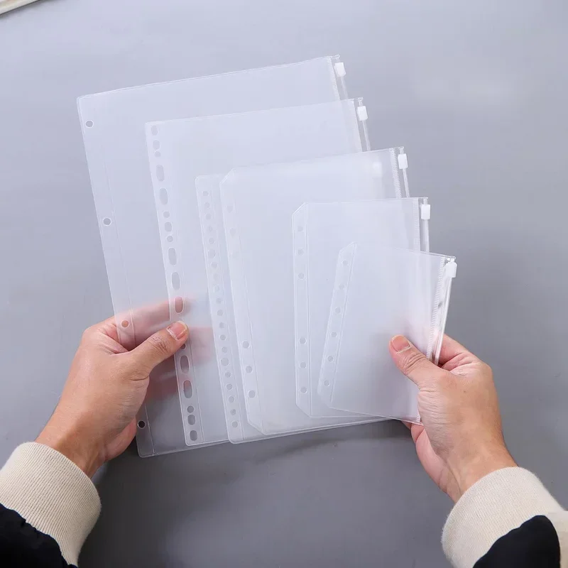 5PCS Convenient Transparent PVC A4 A5 A6 A7 Binder Pocket Clear Zipper Folders for 4/6 Notebook Binder Filing Organizer Bags