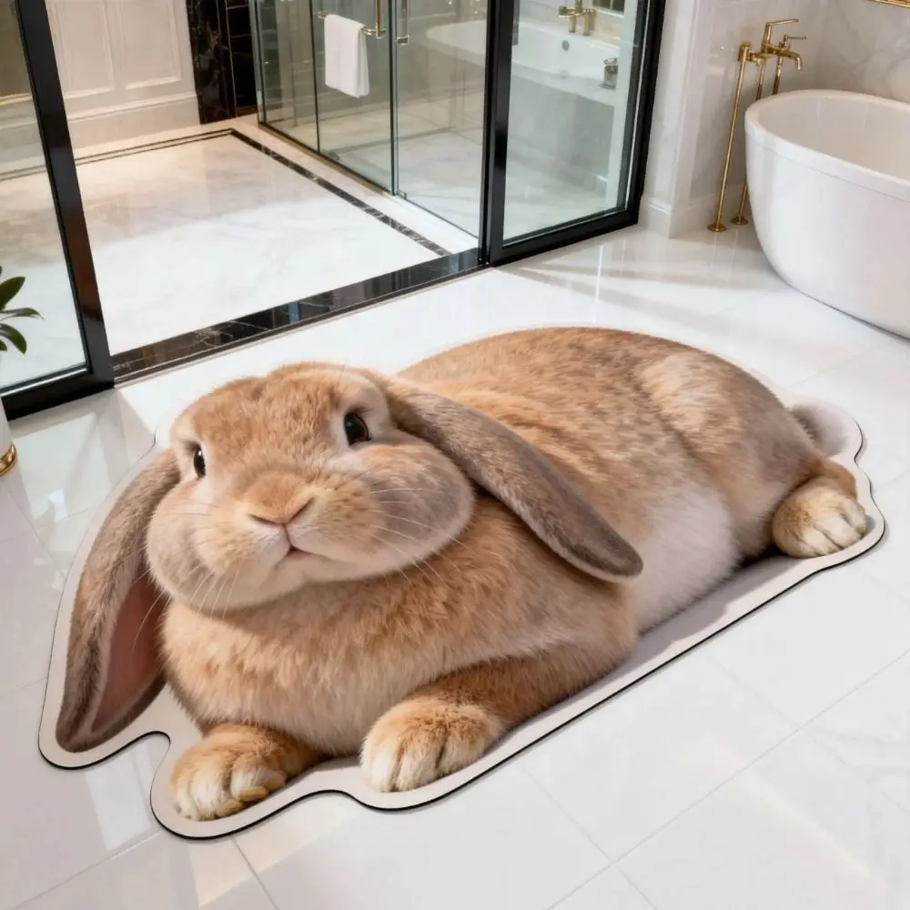 Cute 2D Rabbit-Shaped Area Rug Anti-fouling Non-Slip Home Decor Carpet Easy To Clean Cartoon Carpet Living Rooms