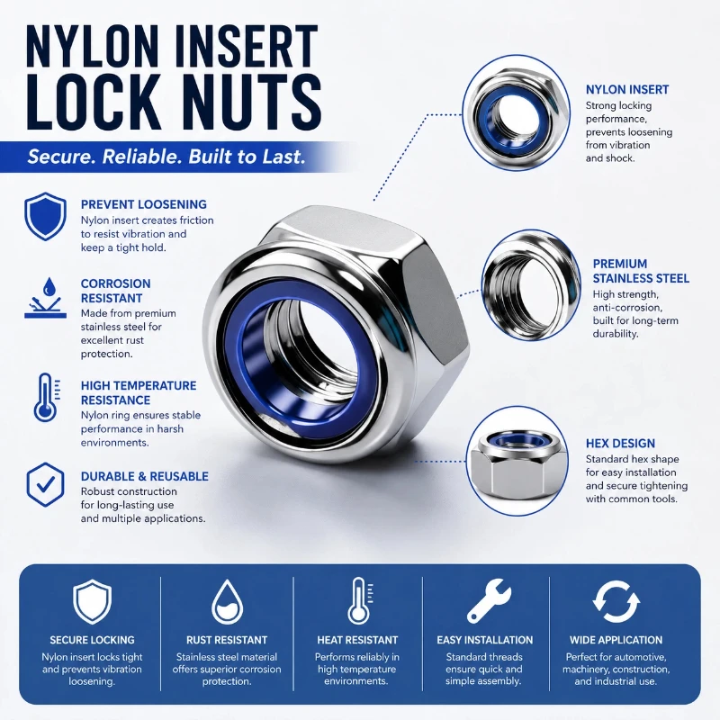 66/53/22pcs Nylon Insert Lock Nuts Assortment, 304 Stainless Steel Nylock Nut Set, M3 M4 M5 M6 M8 M10 M12 Hex Self-Locking Nut