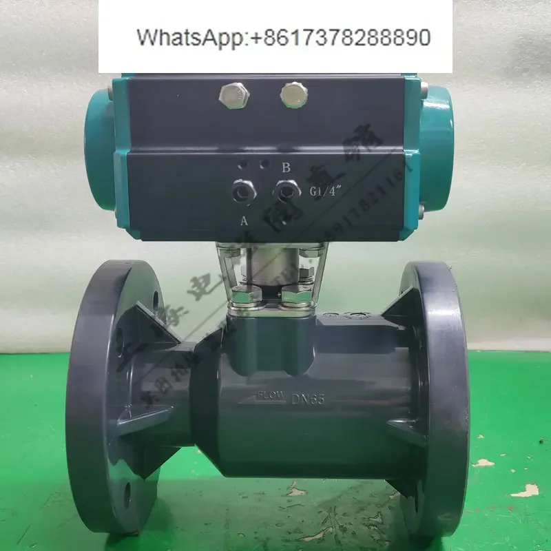 UPVC pneumatic plastic ball valve flange PPH acid and alkali water anti-corrosion cut-off valve DN80 double oil order Q641F