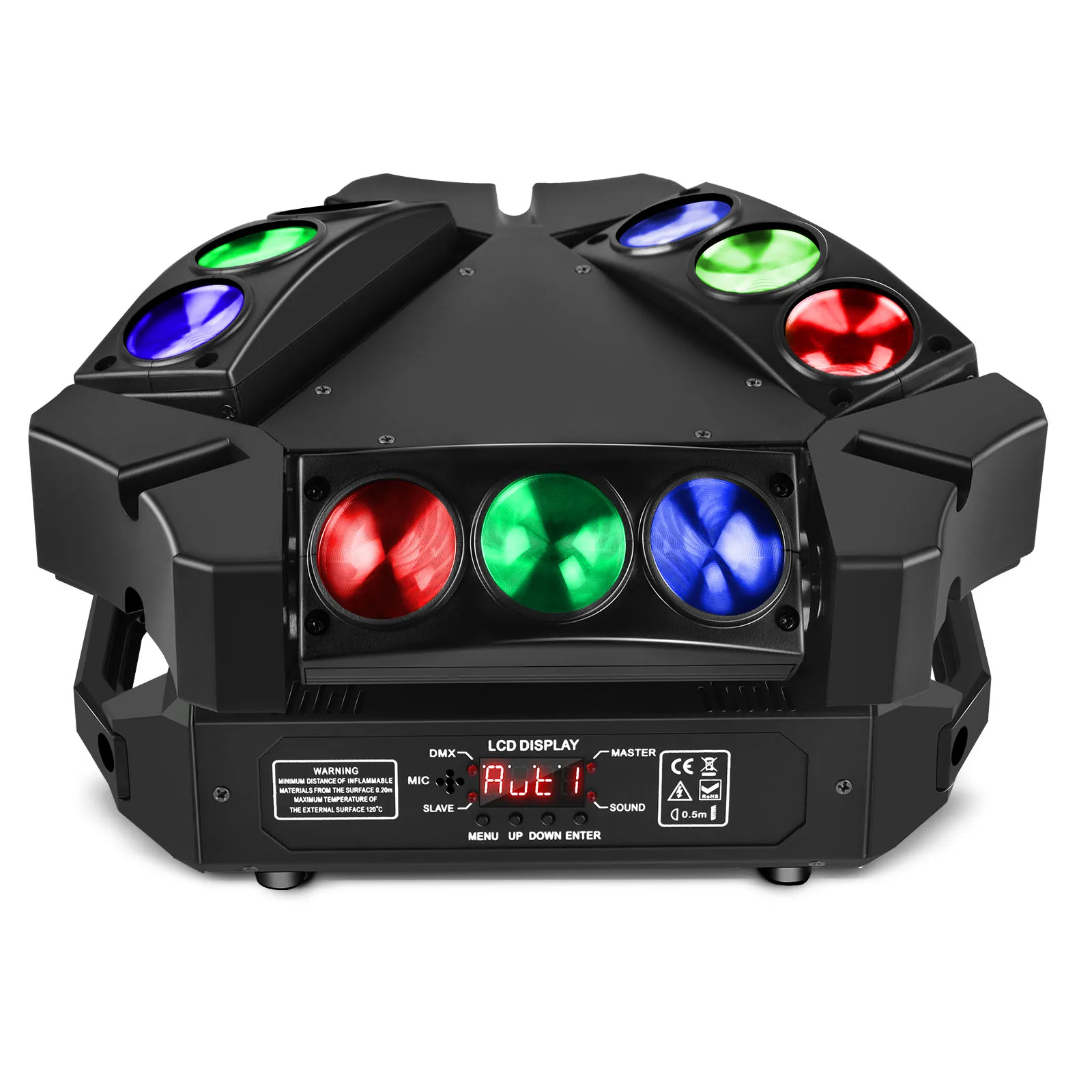 

Fieryzeal 60W Mini 9 Heads Moving Head Light Stage Effect Light RGB LEDs DMX512 Sound Active Dj Lights Disco Lights