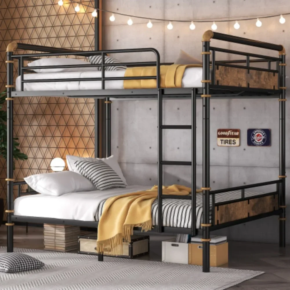 Full Over Full Metal Bunk Bed, Industrial Detachable Bunkbeds with Safety Guard Rails for Teens，bed Frame