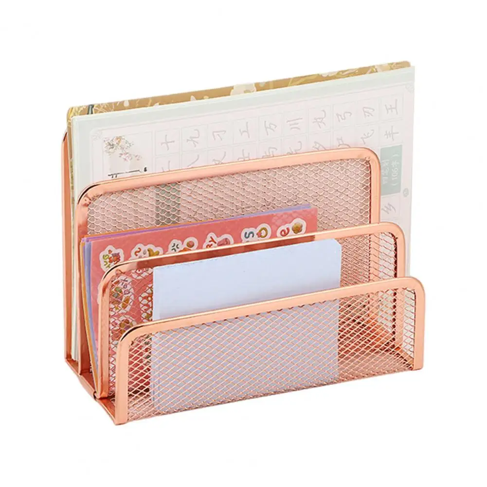 แฟ้มโลหะOrganizerตาข่ายโลหะโต๊ะMail Organizer 3 ช่องแนวตั้งRose Goldผู้ถือแฟ้มสําหรับOffice Workspace