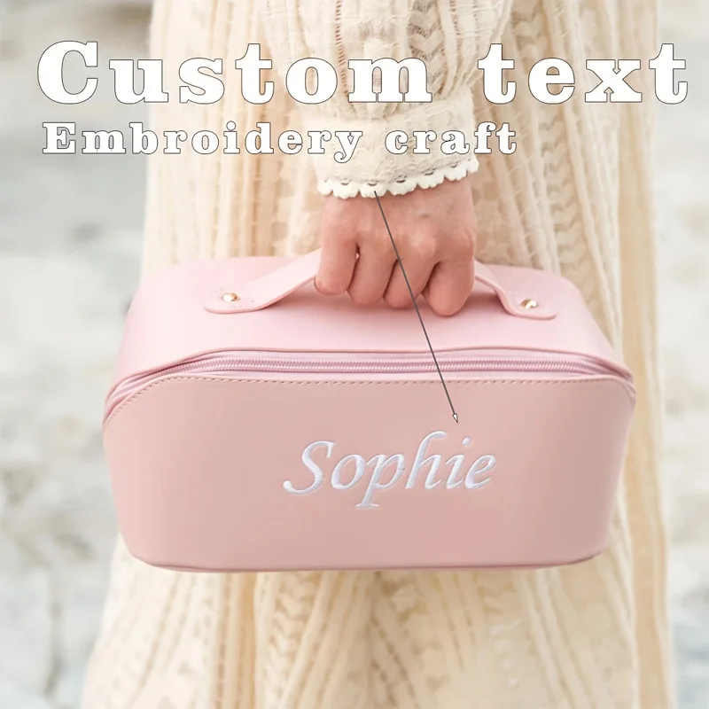 حار بيع مخصص مطرزة حقيبة PU المحمولة السفر الاستمالة حقيبة التخزين يده متعددة الوظائف حقيبة مستحضرات تجميل سعة كبيرة