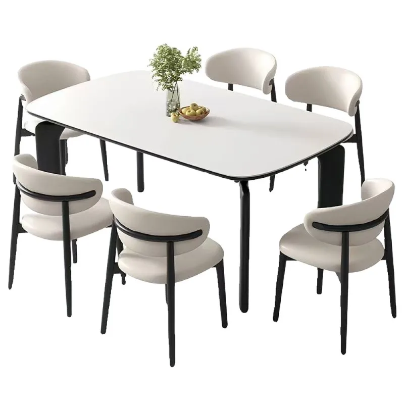

High-end light luxury rock slab dining table and chairs Small apartment Nordic solid wood table Household elephant leg din