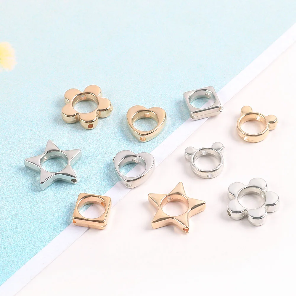 30pcs CCB Acrylic Beads Gold Circle Heart Flower Oval Square Frame For Jewelry Making Earrings Accessories Crafts Decorations