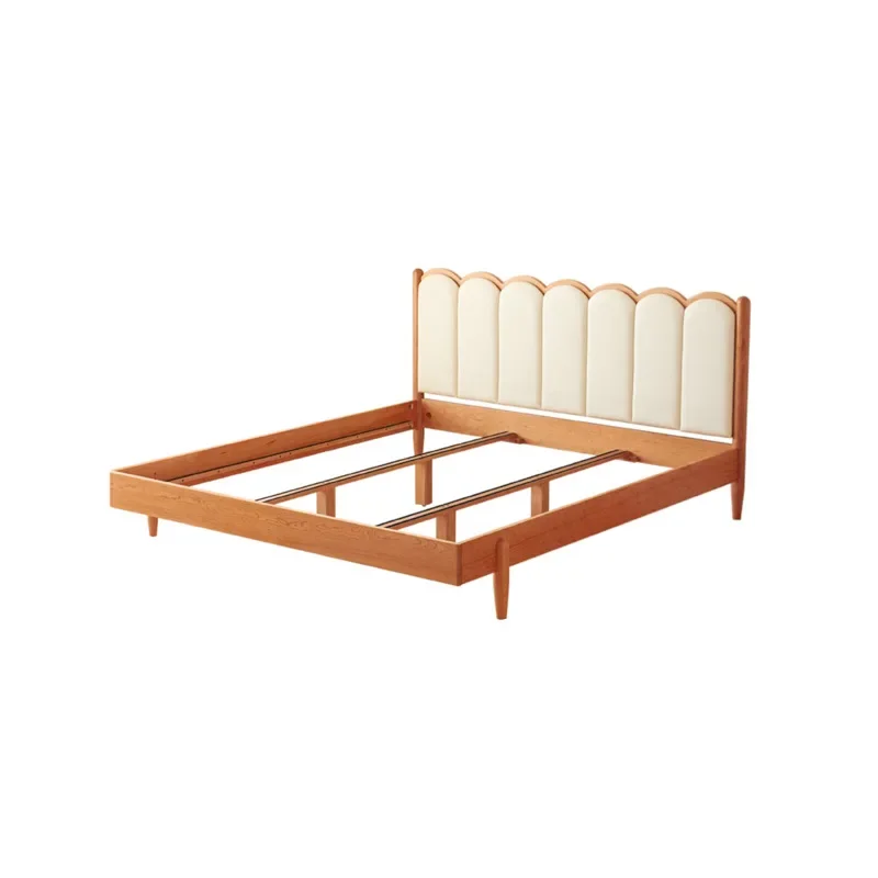

Solid wood soft bag double bed, silicone leather cherry wood retro 1.5 meters bed 1.8 meters master bedroom Nordic