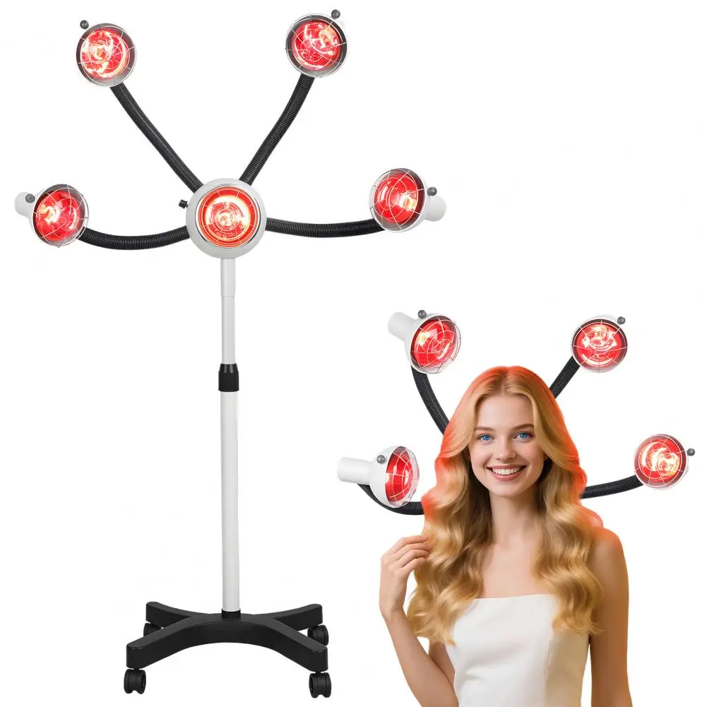 

Фен для волос с 5 головками, инфракрасная нагревательная лампа, 750 Вт, фен для завивки, регулировка высоты, температура 40-60 ° C, Для Парикмахерской, Салон