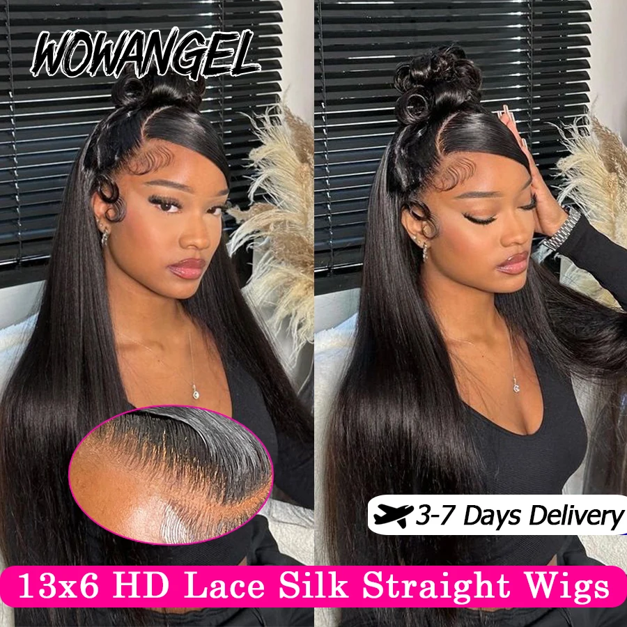 

Wow Angel Human Hair Lace Frontal Wig 13x6 HD Lace Front Wigs Silk Straight Pre Plucked Glueless Wigs Melt Skins for Women