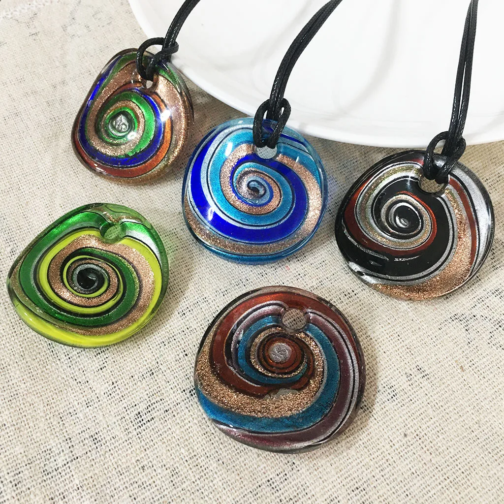 5PCS MIx Red Blue Glass Murano Floral Round Swirl Lampwork Lollipop Pendant Necklace For Women Cheap Items With Jewelry Gift