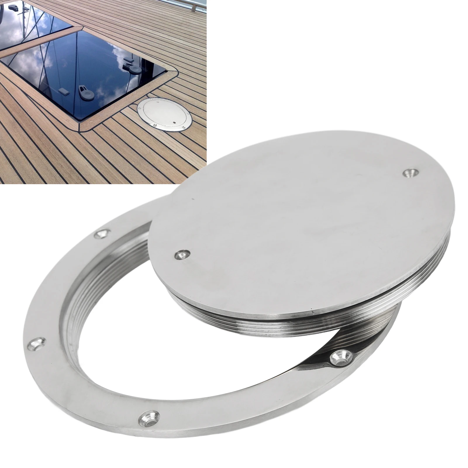 6in Deck Plate Hatch Cover Round 316 Stainless Steel Waterproof Anti Slip Mirror Polished Surface Deck Plate Boat Deck Cover Ins