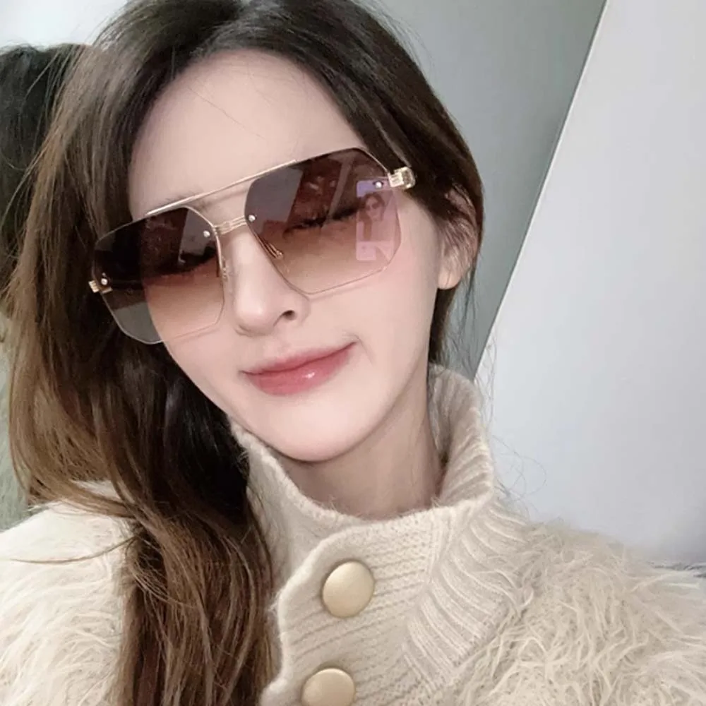 

Catwalk UV400 Men Alloy Sunnies Gradient Color Classic Women HD Sunglasses Decorative PC Anti-UV Glasses Business