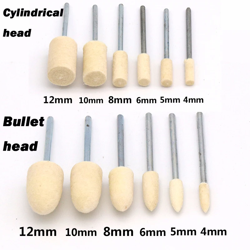 5Pcs 2.35/3mm Shank Wool Felt Mounted Polishing Buffing Wheel 3/4/5/6/8/10/12mm Grit For Grinder Drill Rotary Tools Dremel