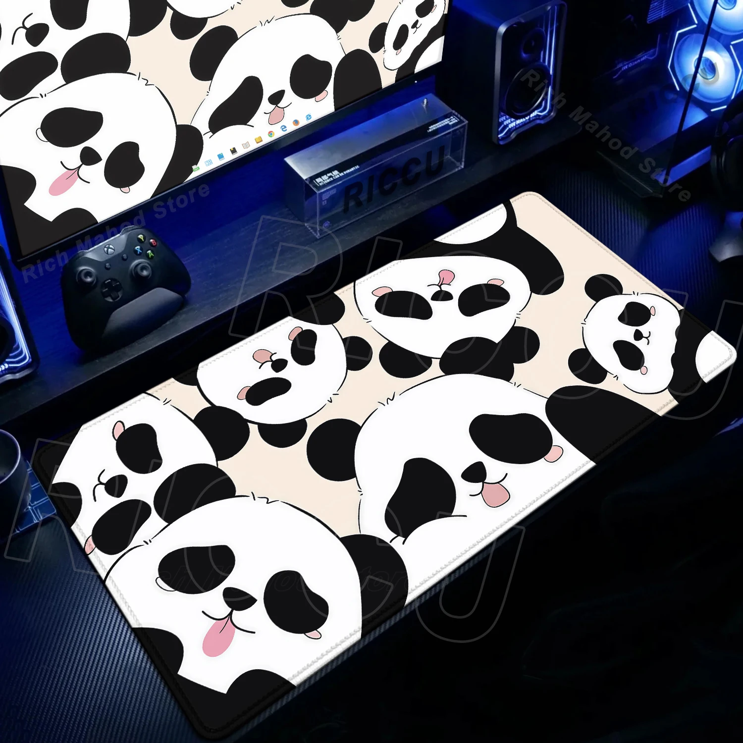 Cute Panda Extended Mouse Pad Kawaii Cartoon XXL Oversized Desk Mat with Stitched Edge Non-Slip Gamer Deskpad Office Accessories
