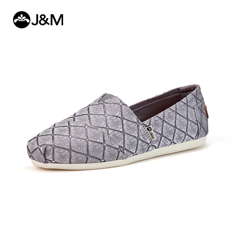J&M Lady Flats 2025 Fashion Women Loafers Summer Cloth Shoes Rubber Soft Sole Slip-On Casual Shoes White Sneaker