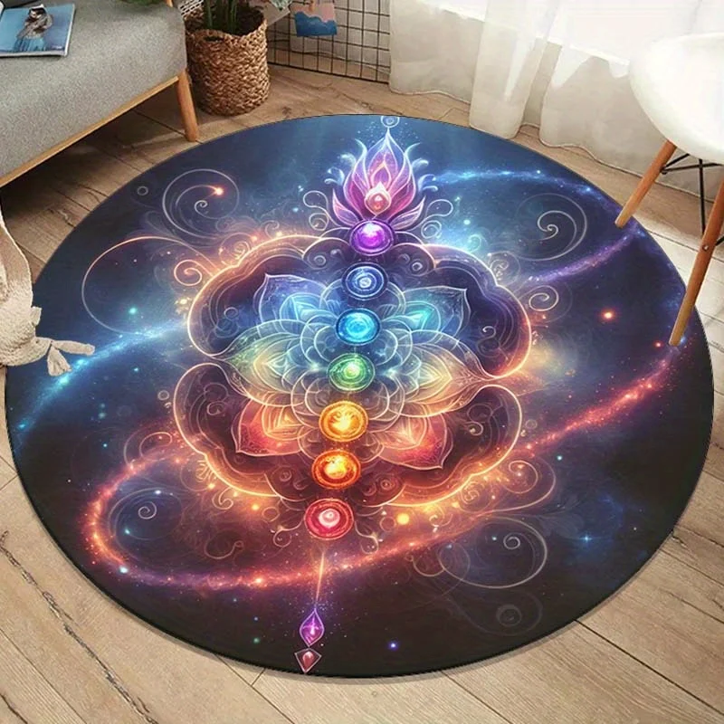 Chakra Mandala Round Rug Cosmic Energy Yoga Mat Spiritual Home Decor Meditation Room Floor Covering Crystal Velvet Carpet