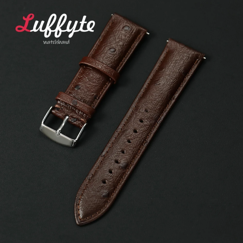 Vintage Ostrich Pattern Genuine Leather Strap 18mm 20mm 22mm Quick Release Cowhide Wrist Band Watch Accessories