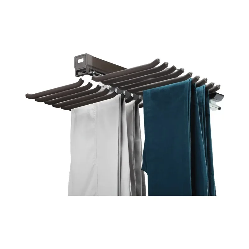 Galaxy Top Mounted Sliding Trousers Rack Double Row Pull Out Leather Pants Rack Wardrobe with Adjustable Metal Hangers