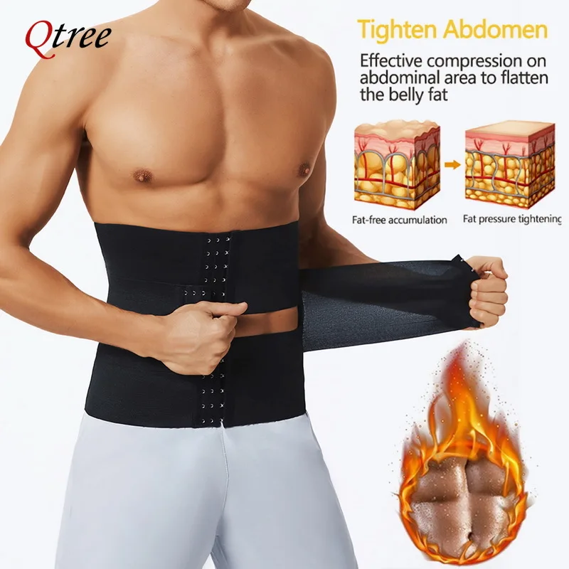 Qtree Slimming Hooks Waist Trainer Belt Men Body Shaper Trimmer Weight Loss Corset Fitness Sauna Sweat Belly Fat Burner Strap