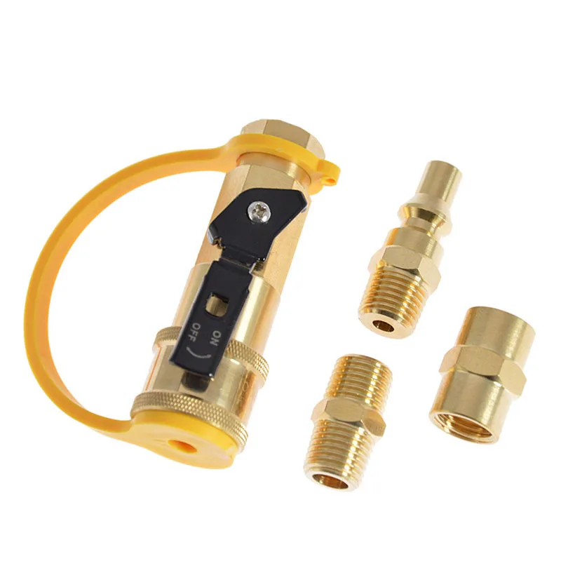 Model B 1/4 Brass Propane Refill Adapter with Shutoff Valve Gas Tank Connector