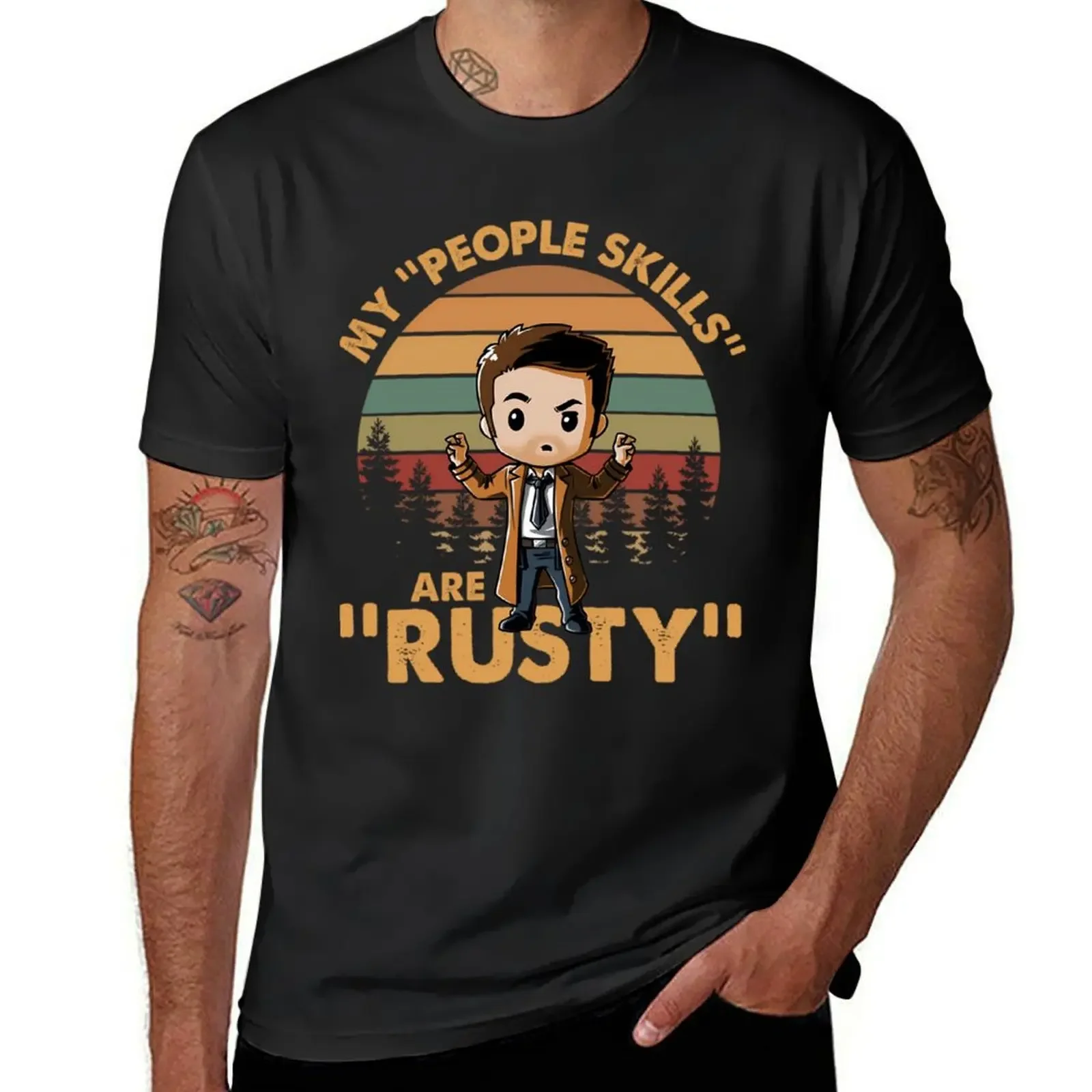 Castiel Supernatural My People Skills Are Rusty Cartoon Vintage T-Shirt blanks Blouse cotton graphic tees mens graphic t-shirts