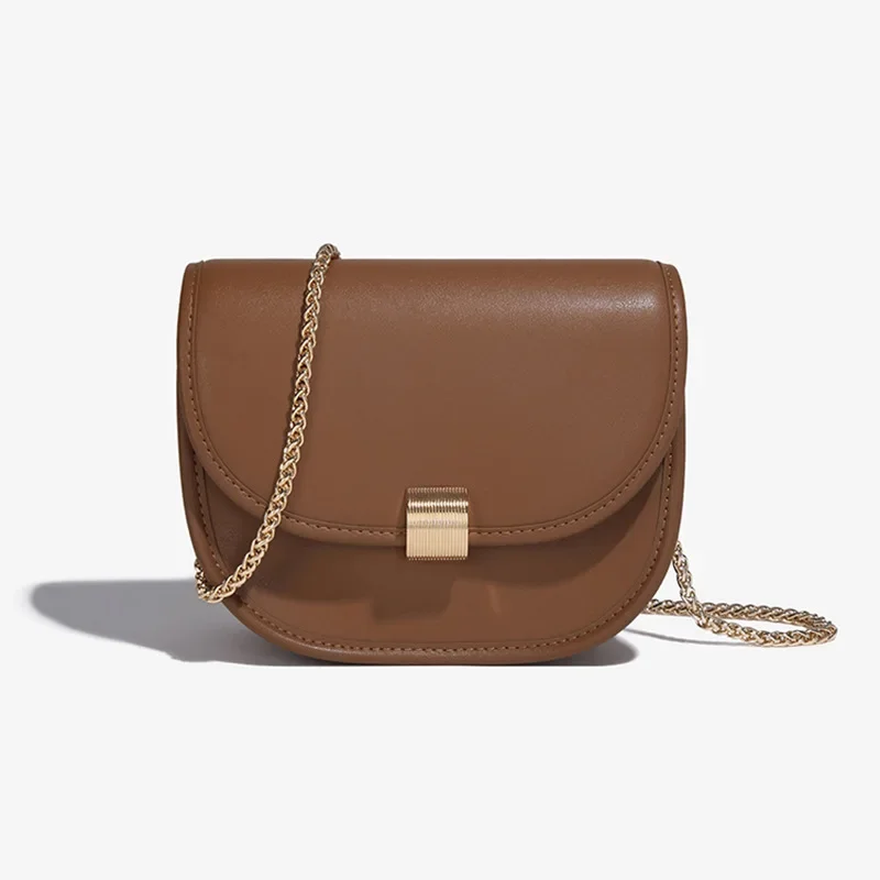 LOERSS-Bolsa de ombro de couro genuíno para mulheres, bolsa de sela meia redonda vintage, bolsa crossbody francesa, bolsa feminina versátil