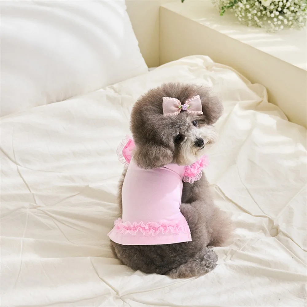

Pet Supplies Lace Pet Summer Vest Flying Sleeve Breathable Dog Clothes Soft Cat T-shirt Spring