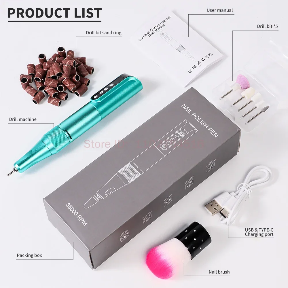 35000 RPM draadloze oplaadbare draadloze elektrische nagelvijl voor acryl gelnagels machine met LED-display nagel manicure set