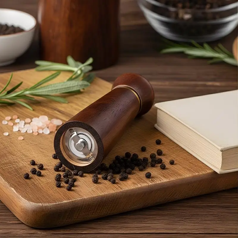 Adjustable Ceramic Salt and Pepper Grinder 1Pcs Wooden Handheld Spice Mill for Dining Cooking Seasoning