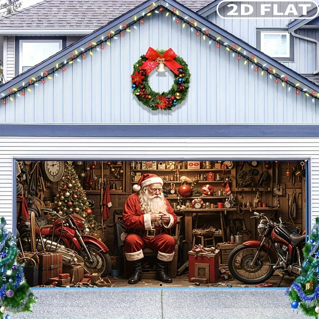 

1pc 2D FLAT Polyester Christmas Garage Door Decorations, Festive Backdrops & Banners, Door Banner, Door Covers, 71x157 Inches, S