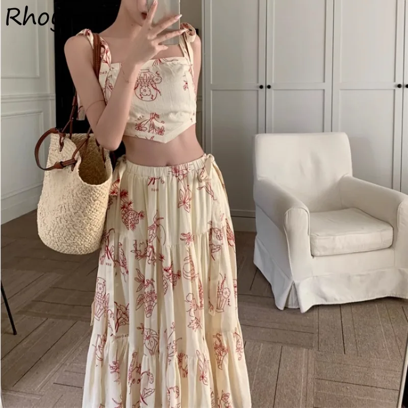 

Floral Dress Sets Women Summer Sweet Spicy Girls High Waist Lace-up Casual Korean Fashion Popular Streetwear Attractive Cozy